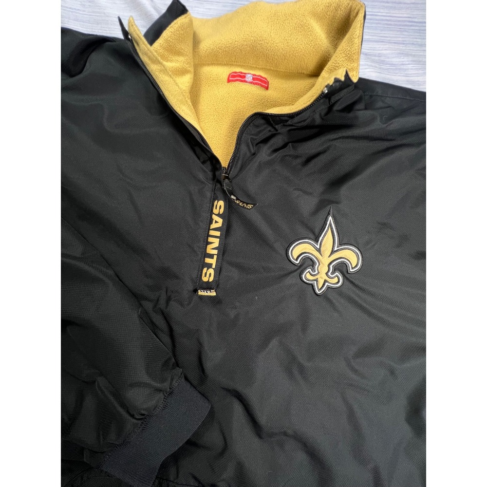 NFL New Orleans Saints Quarter Zip Windbreaker Fleece Lined Black Gold Mens 2XL